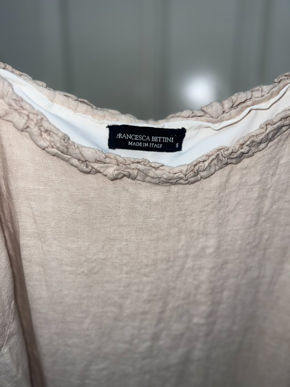 Francesca Bettini Italian Linen Ruffle Trim Maxi Dress Cream Small Made in Italy - Picture 8 of 10